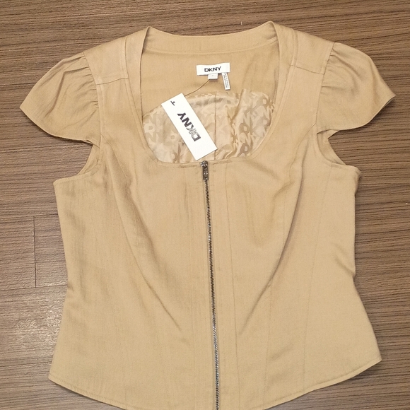 NWT DKNY Women's Weathered Twill Square-Neck Top-Travertine - Picture 3 of 4